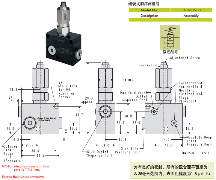美國(guó)VEKTEK液壓元件不銹鋼結(jié)構(gòu)VektorFlo?順序閥 順序閥